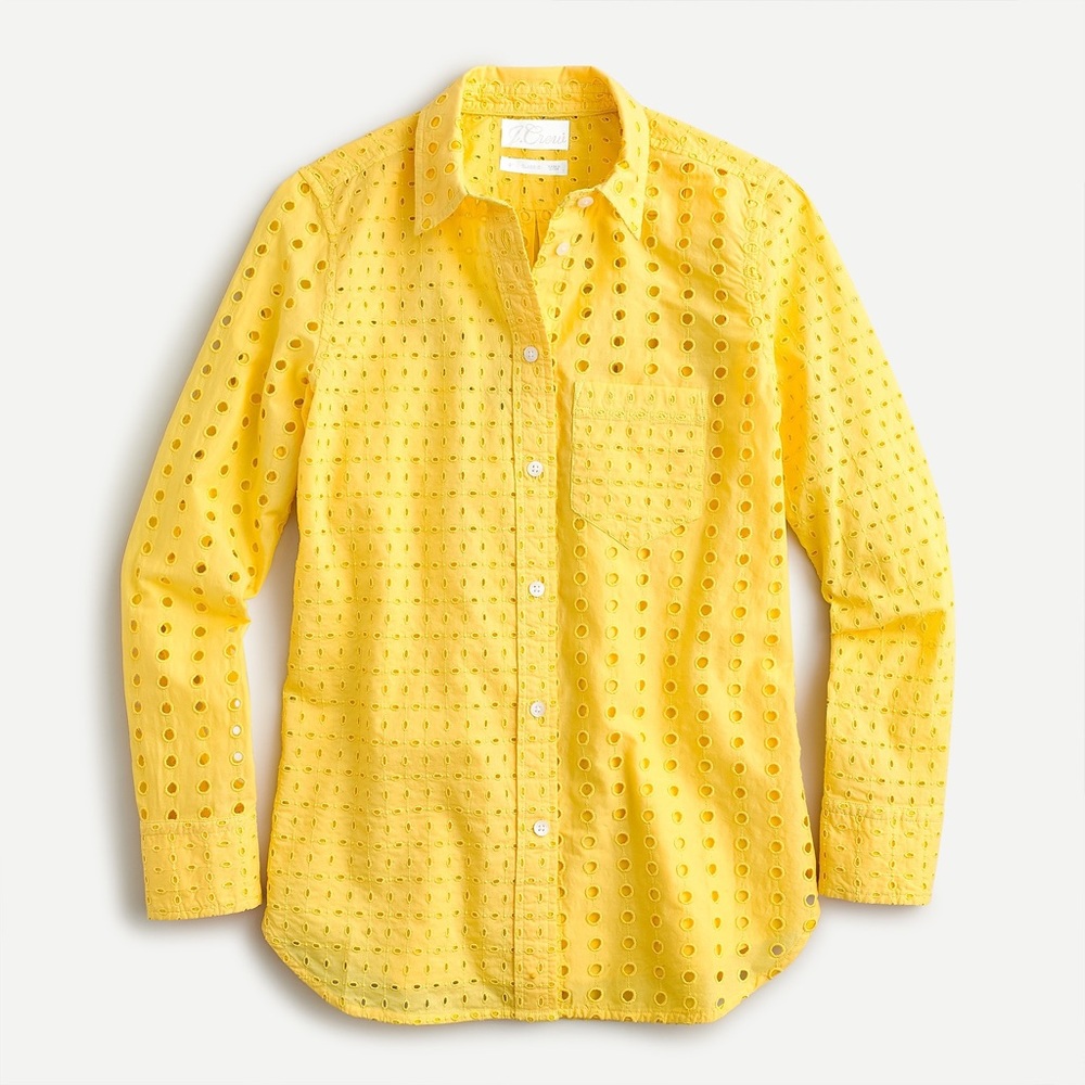 J CREW YELLOW EYLET CLASSIC FIT LONG SLEEVE BUTTON UP SHIRT SZ 10